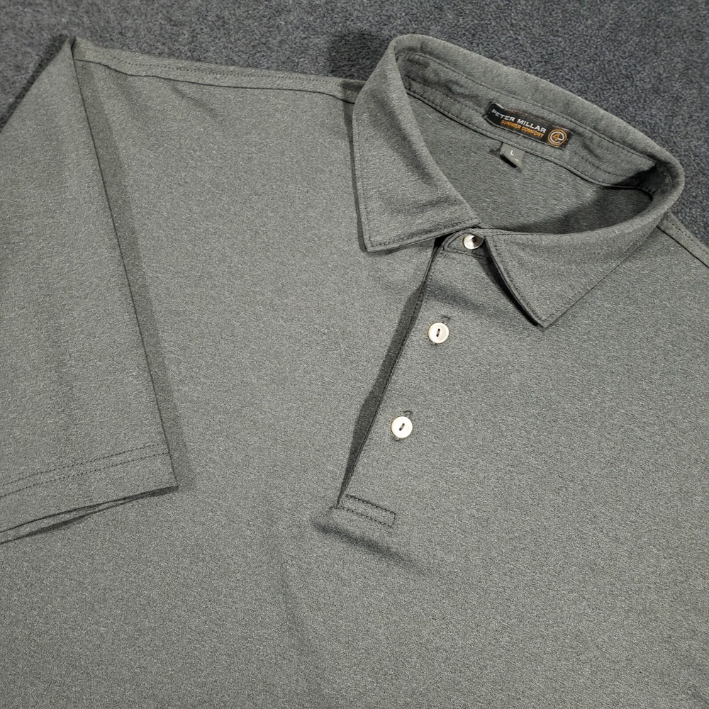 Peter Millar Summer Comfort‎ Polo Shirt Men Large Gray Short Sleeve Golf Stretch